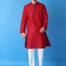 V-Mart Mandarin Collar Thread Work Pure Cotton Straight Kurta with Pyjamas-42