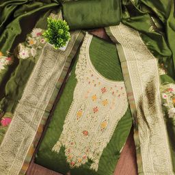 KALINI Floral Woven Design Zari Banarasi Jacquard Unstitched Dress Material-image-9