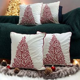 LUSHLYF Festive White & Maroon 4 Pieces Printed Cotton Square Cushion Covers-19