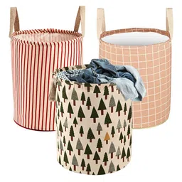 Kuber Industries Green & Maroon 3 Pieces Printed Cotton Foldable Laundry Bag 60 L-6
