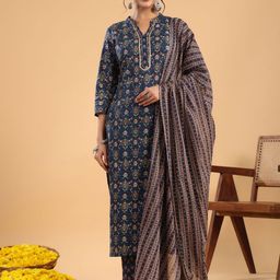 KALINI Floral Printed Pure Cotton Kurta With Trousers & Dupatta-57