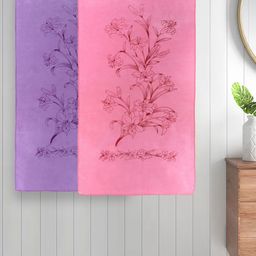 Myntra Elegant Homes Pink & Purple 2 Printed Cotton 300 GSM Bath Towel-image-70