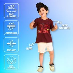 NUSYL Boys Stay Cool Be You Awesome Printed Drop-Shoulder Sleeves Oversized T-shirt-image-13