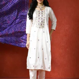 QSH Embroidered Floral Zari Kurta Sets-picture-5