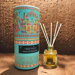 GLOBAL AROMA Blue & Red Mitti Di Khushbu Reed Aroma Oil Diffuser & Sticks 100ml-0