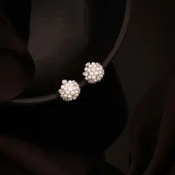 Brado Jewellery Silver Plated Artificial Stones Studded Circular Shaped Korean Studs-2