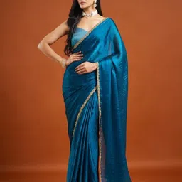 LOROFY Scallop Border Embroidered Saree With Blouse Piece-picture-23