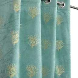 Aura Blue 2 Pieces Floral Printed Velvet Long Door Curtains-picture-28