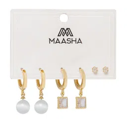 Maasha Set Of 3 Stone Studded Hoop & Stud Earrings image 3