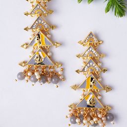 Sangria Gold Plated Beaded Raja Rani Design Dangler Earrings-36