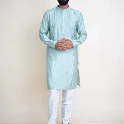 KUNDALI KAKSHAY Men Ethnic Motifs Embroidered Regular Thread Work Kurta with Pyjamas image 5