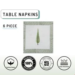 LIVING ROOTS 6-PCs White & Green Printed Table Napkins-34
