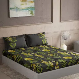 DDecor Grey & Green Floral 144 TC King Bedsheet with 2 Pillow Covers-image-46