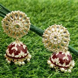 Anouk Gold Plated Artificial Beaded Dome Shaped Jhumkas-18