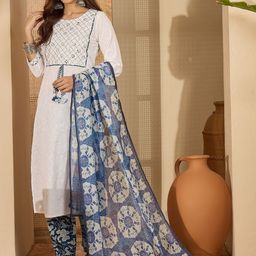 Sangria Women Ethnic Motifs Printed Regular Thread Work Pure Cotton Kurta with Trousers & With Dupatta-picture-33