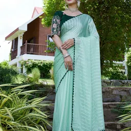K 5 Fashion Striped Embroidered Pure Chiffon Saree-image-68