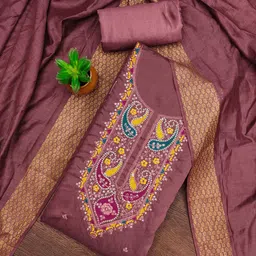 LeeliPeeri Designer Paisley Embroidered Sequinned Cotton Unstitched Dress Material-image-50