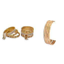 SOMIL Set Of 6 Gold Alloy Artificial Stones & Beads Bangles-picture-1