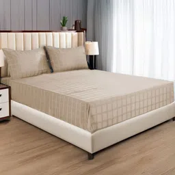 URBAN SPACE Beige & White Geometric Cotton 300 TC King Bedsheet Set-2.74 cm x 2.74 cm-image-91