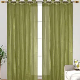Galaxy Home Decor Green & Transparent 2 Pieces Striped Sheer Window Curtains-image-71