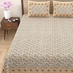 Myntra Elegant Homes Brown & White Floral Cotton 180TC Double King Bedsheet Set-2.75mx2.2m-picture-9