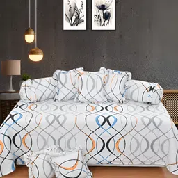 Luxmi Cotton Fabrics Set Of 8 White Printed Bedsheet With Bolster & Cushion Covers-image-72