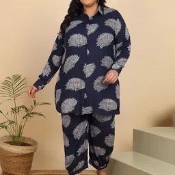 ISHQY Plus Size Floral Printed Pure Cotton Shirt With Palazzo Co-Ords-picture-35