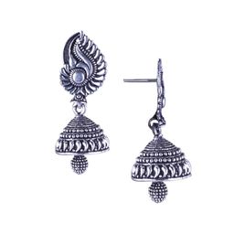DIVASTRI Set Of 5 Silver-Plated Artificial Beaded Dome Shaped Oxidised Jhumkas image 5