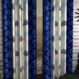 BELLA TRUE Blue & Grey 2 Pieces Floral Printed Eyelet Fitted Door Curtains-image-51