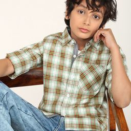 BONKIDS Boys Classic Fit Tartan Checked Spread Collar Cotton Casual Shirt-image-69