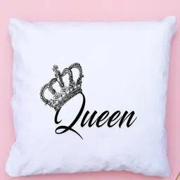 Loops n knots White & Black Queen Crown Printed Square Shaped Pre-Filled Cushion-picture-18
