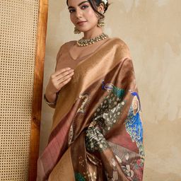 NIWAA Kalamkari Zari Silk Blend Saree-picture-2