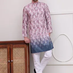 Jompers Ethnic Motifs Printed Band Collar Long Sleeves Regular Kurta With Pyjama-14
