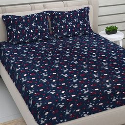 Myntra Elegant Homes Navy Blue & White 300TC Woolen King Bedsheet Set 2.50 m x 2.25 m-image-48