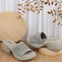 Mochi Women Woven Design Block Heel Sandals-54
