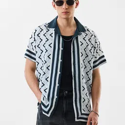 Snitch Geometric Printed Boxy Casual Shirt-image-8