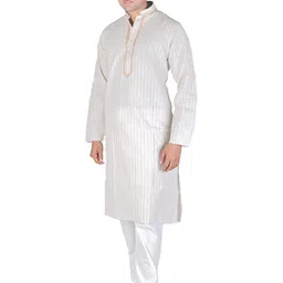 Exotic India Men Silver Gray Pure Cotton Hand Embroidered Flowers on Neck Kurta Pajama-picture-47