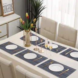 Dakshya Industries 6Pcs Grey Striped Rectangle Shape Table Placemats-14