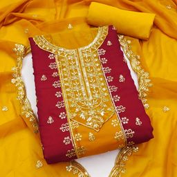 SWARNGANGA TEX Floral Embroidered Sequunied Georgette Unstitched Dress Material-image-20