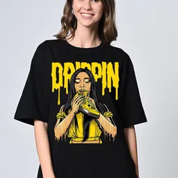 OWL MINK Women Graphic Printed Round Neck Cotton Oversized T-shirt-picture-42