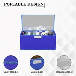 Kuber Industries Blue & White 2 Pieces Printed Drawer Organisers With Transparent Lid image 2