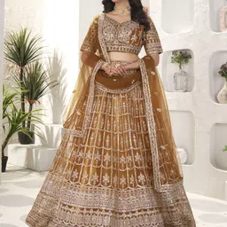 MISS CLOTHING Embroidered Sequinned Ready to Wear Lehenga & Unstitched Blouse With Dupatta-picture-42