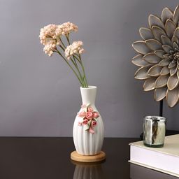 TAYHAA White & Pink Textured Ceramic Floral Rounded Flower Vase-56