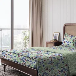 The Happy Pod Green & White Pure Cotton 144 TC Flat King Bedsheet With 2 Pillow Covers-image-15