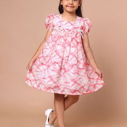 PINK MERMAID Girls Abstract Printed Puff Sleeve A-Line Dress-image-90