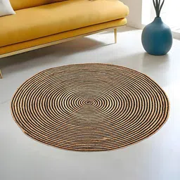 Kuber Industries Beige & Black Geometric Circular Carpet-56