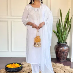KALINI Women Ethnic Motifs Embroidered Sequinned Kurta with Trousers & Dupatta-image-56