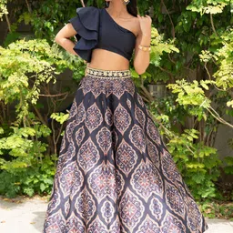 Rashika Sharma Ethnic Motifs Printed Mirror Work Silk Ready to Wear Lehenga Choli-31