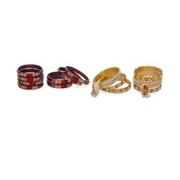 SOMIL Set Of 10 Maroon Alloy Artificial Stones & Beads Bangles-picture-19
