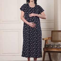 Secret Wish Printed Maternity Round Neck Nightdress-image-82
